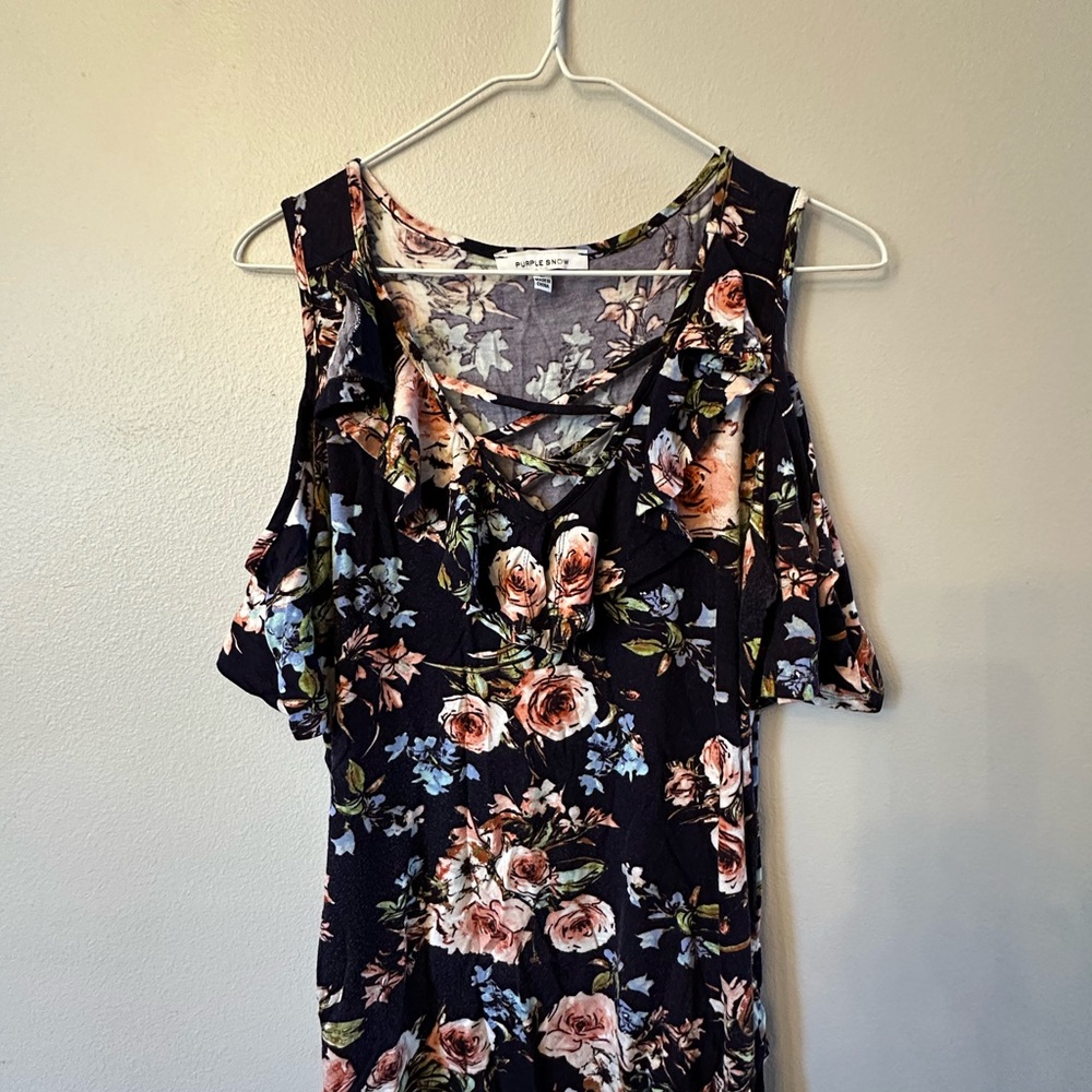 Purple Snow Floral Top with Ruffles